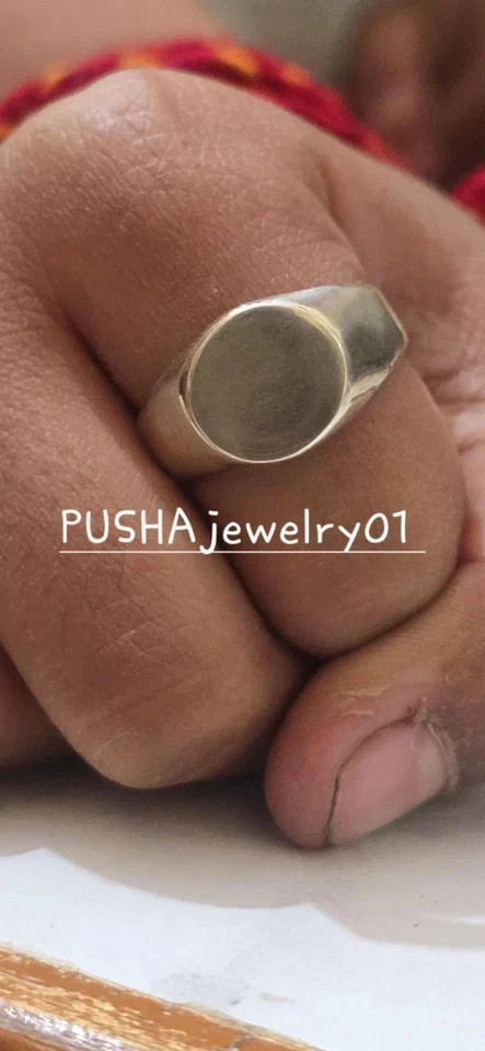 Solid 925 Sterling Silver Circle Signet Ring Smooth Plain Top Signet Ring Flat R