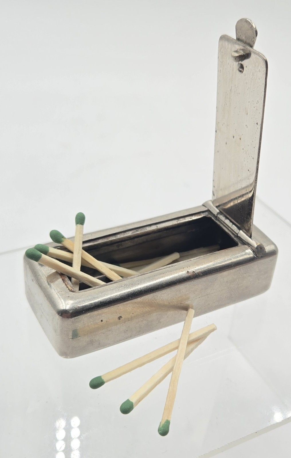 WWI Era Nickel-Plated Brass Trench Vesta Case – Rare Match-Holder Lid – MINT...