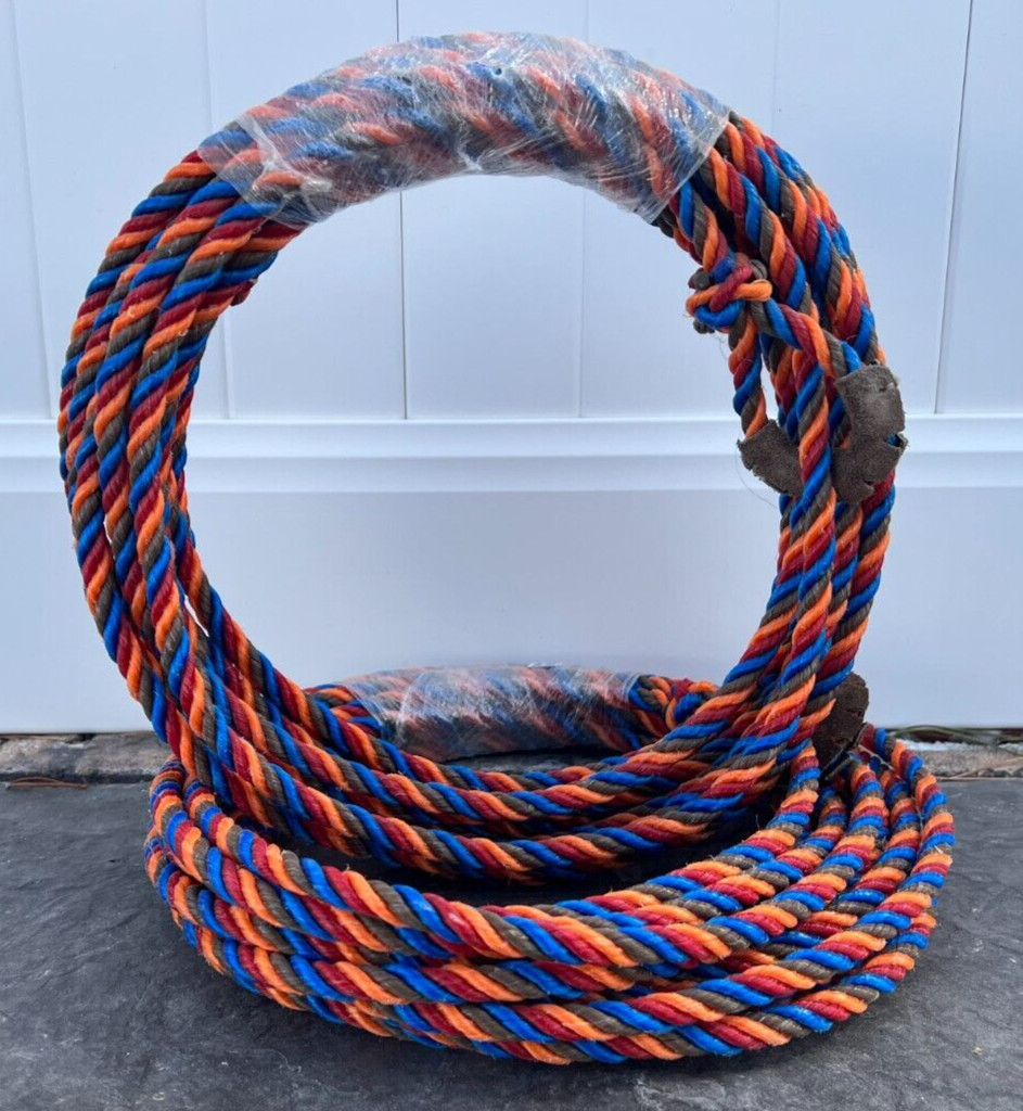 BLUE AND ORANGE WESTERN RODEO POLY NYLON ROPE, SOGA CHARRA, NYLON COWBOY LASSO