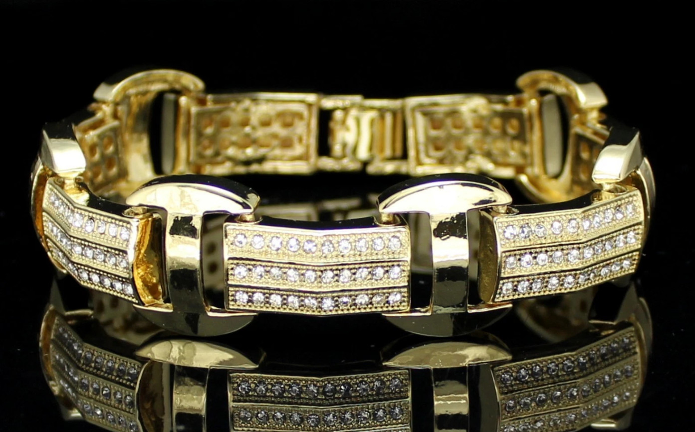 Men's 14k Gold Plated Hip Hop Thick Bracelet Iced CZ High-Quality Jewelry USA