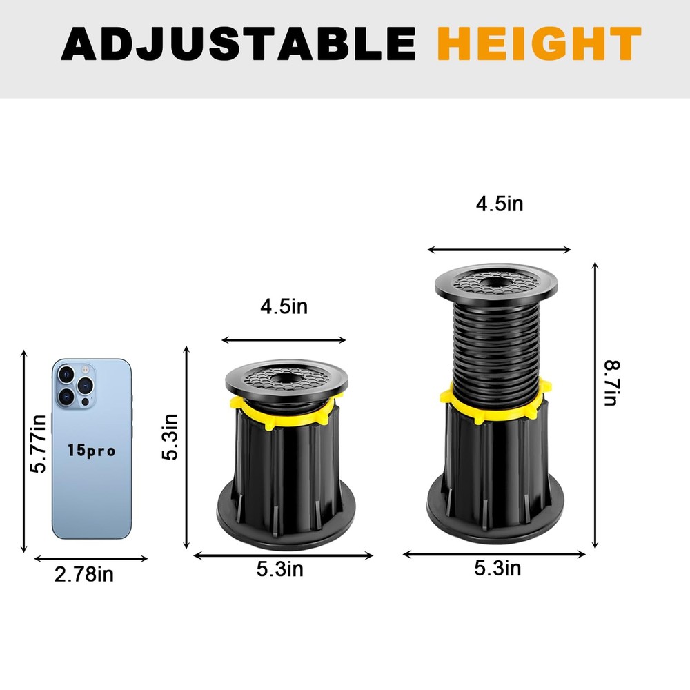 2-Pack Adjustable Height Bed Support Legs, Upgraded Bed Frame Support Legs, B...