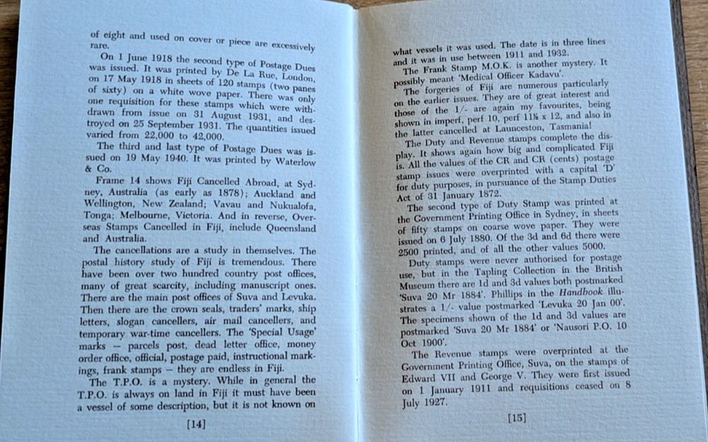 On the Stamps of Fiji John Gartner booklet 1973 Hawthorn Press Australia