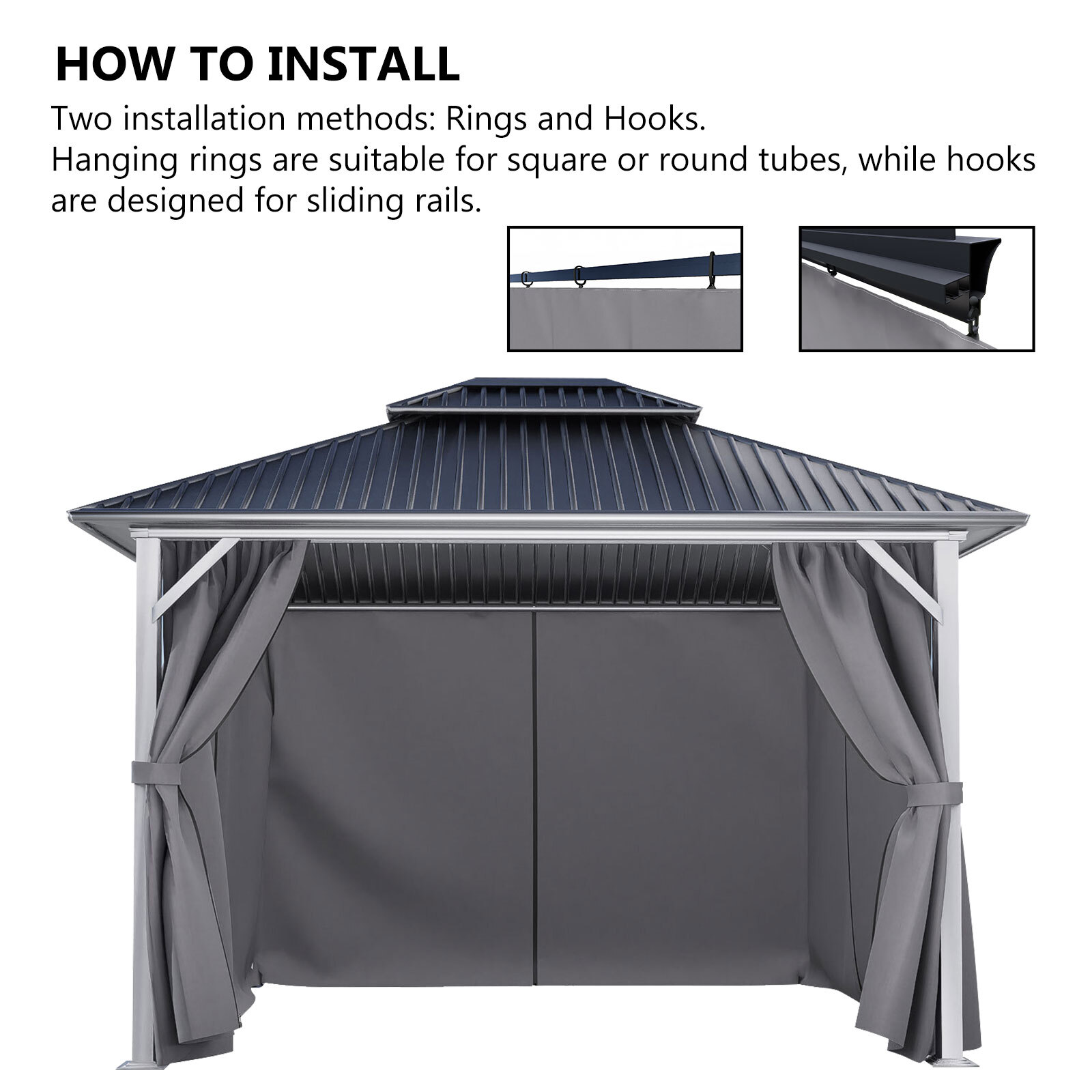 Aoodor Gazebo Curtain Set Protecting Privacy Side Walls 4 Panels (Curtain Only)