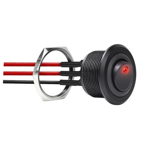 12V Aluminum Round Rocker Switch Red Lighted Toggle Switch Red Lighted-1Pcs