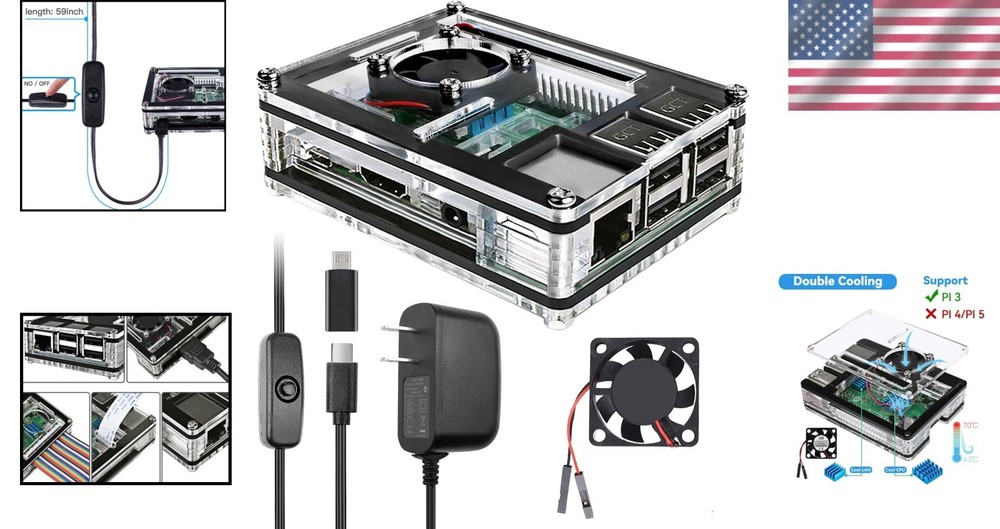 Complete Raspberry Pi 3 B+ Case Set with Cooling System & Stylish Acrylic Design