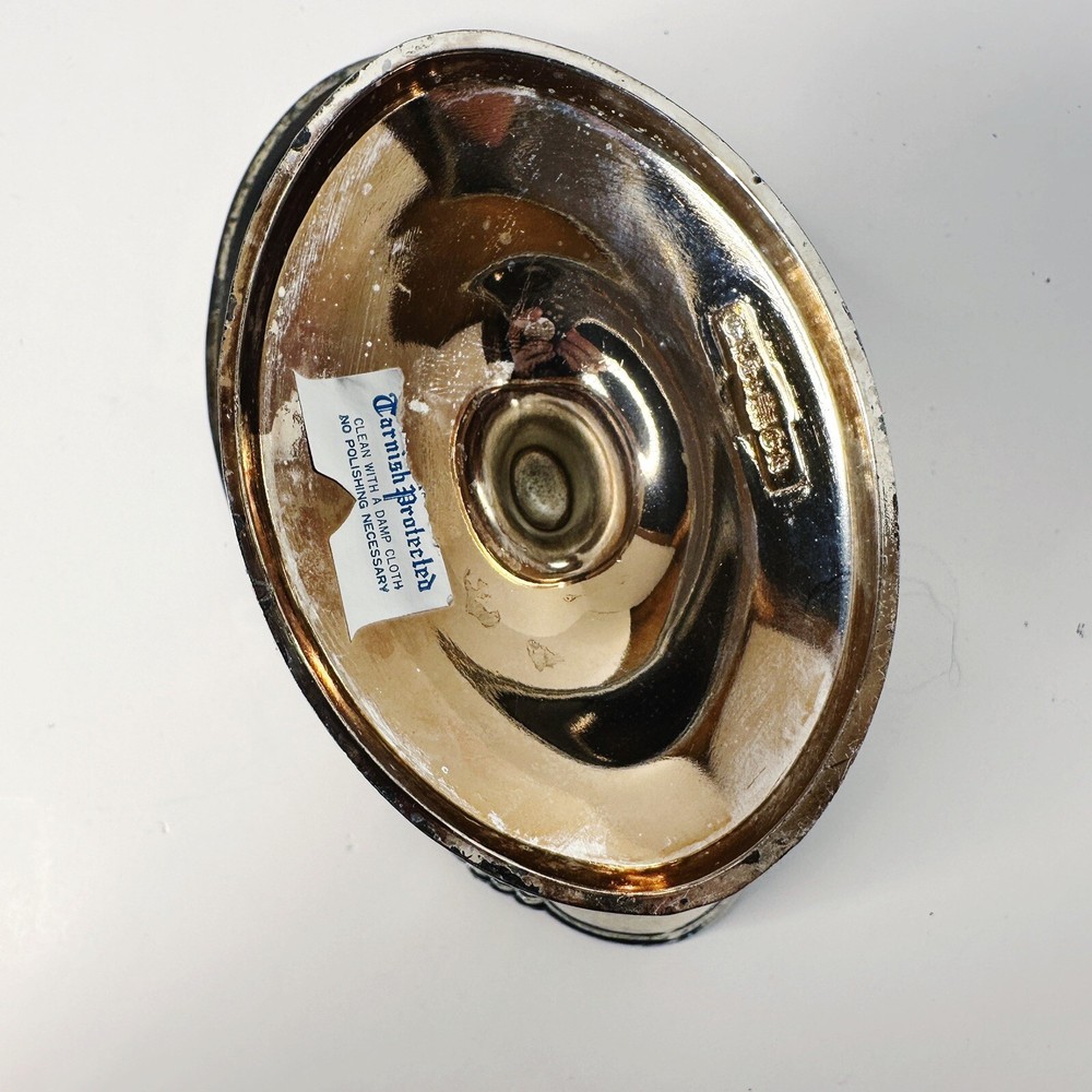 Corbell Silver Plated Oval Candy Dish Basket Handle Embossed Design Bottom Stamp