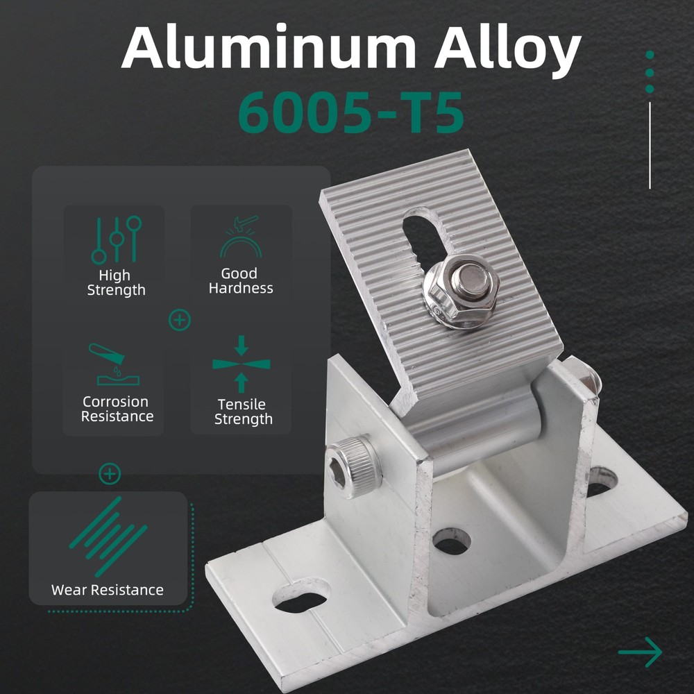 Riyhch 4 Pack Adjustable Solar Panel Tilt Mount Bracket Base, Silver