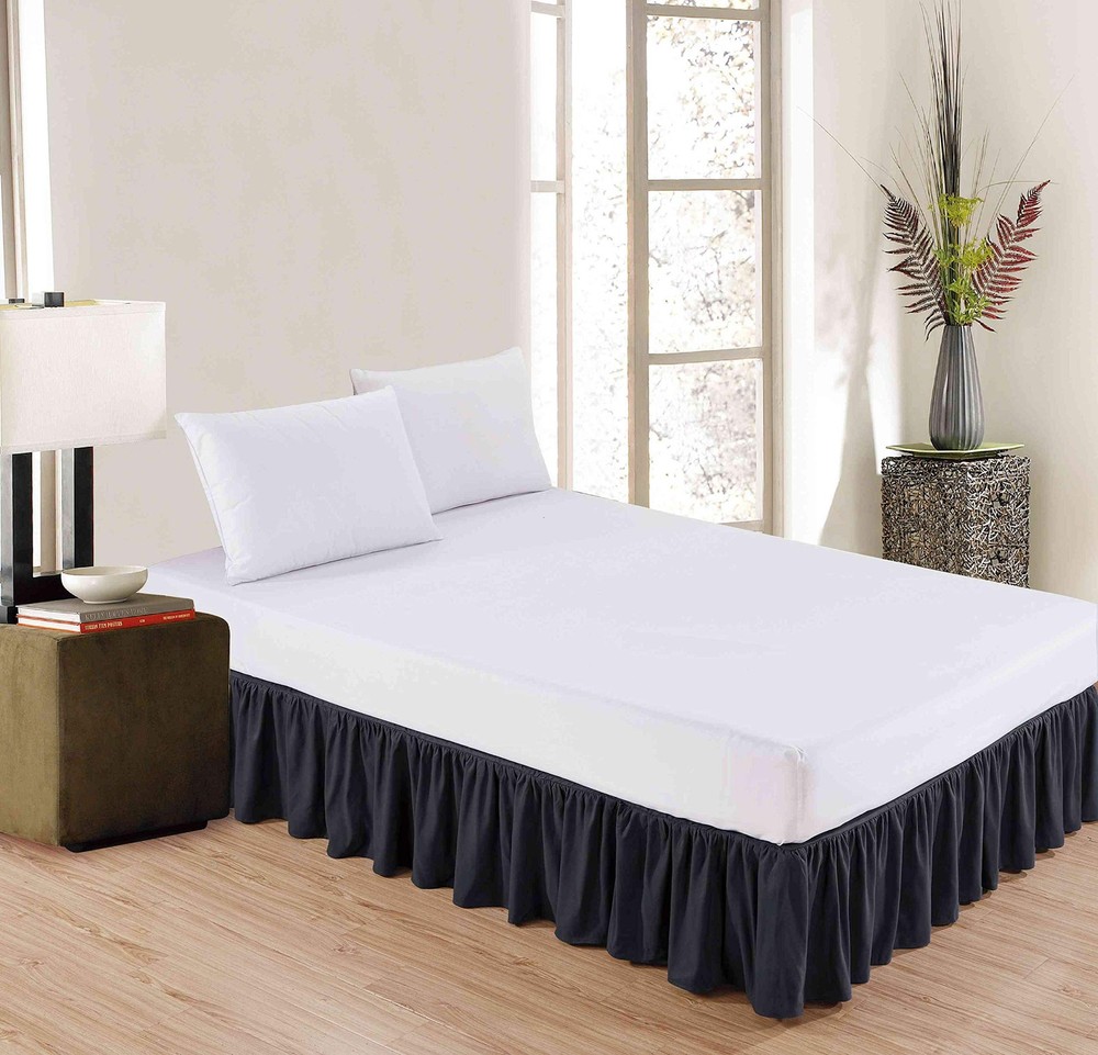 Sheets & Beyond King Wrap Around Ruffled Microfiber Bed Skirt 14" Drop Black