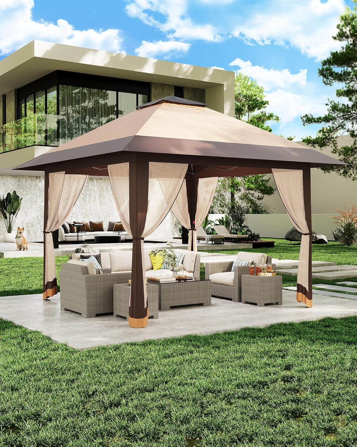 2 Tier 13x13FT Gazebo Replacement Top Canopy Cover for Outdoor BBQ Grill Shelter