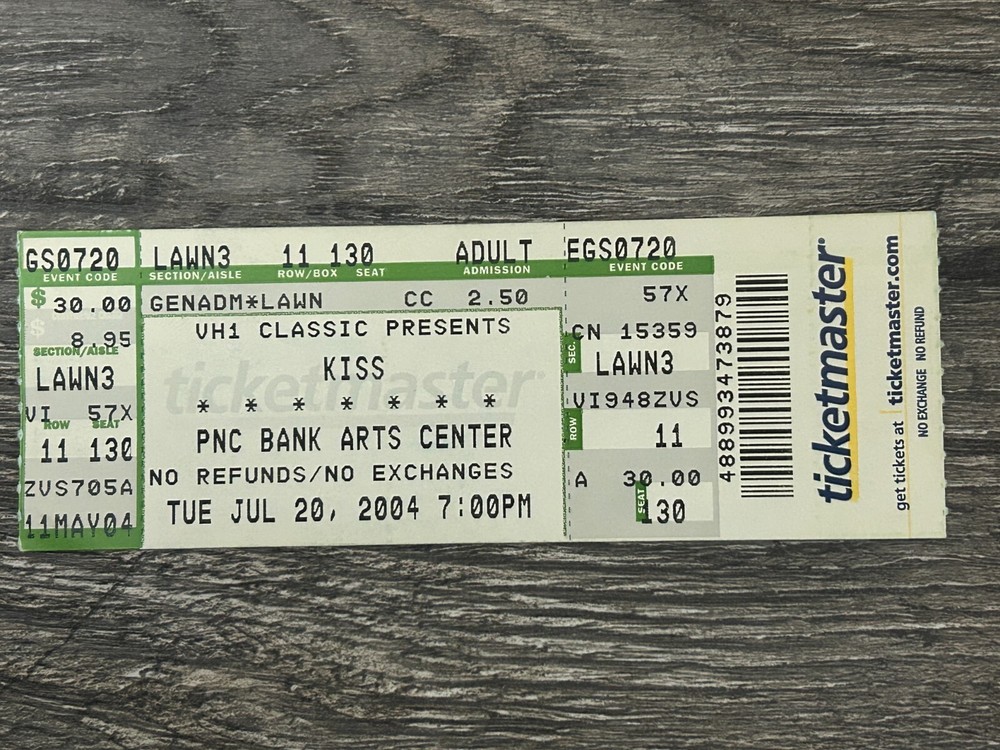 KISS FULL TICKET STUB PNC NJ July 2004 Rock The Nation Concert Tour Vintage Kiss