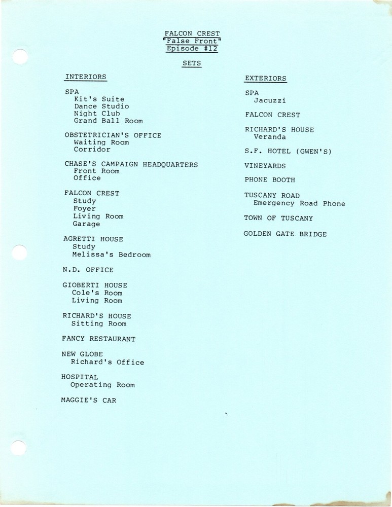 *FALCON CREST - FALSE FRONT (1986) Final Draft Script Caesar Romero, Kim Novak