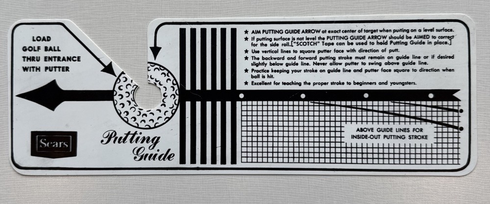 Vintage SEARS Golf Putting Guide Plastic Training Practice