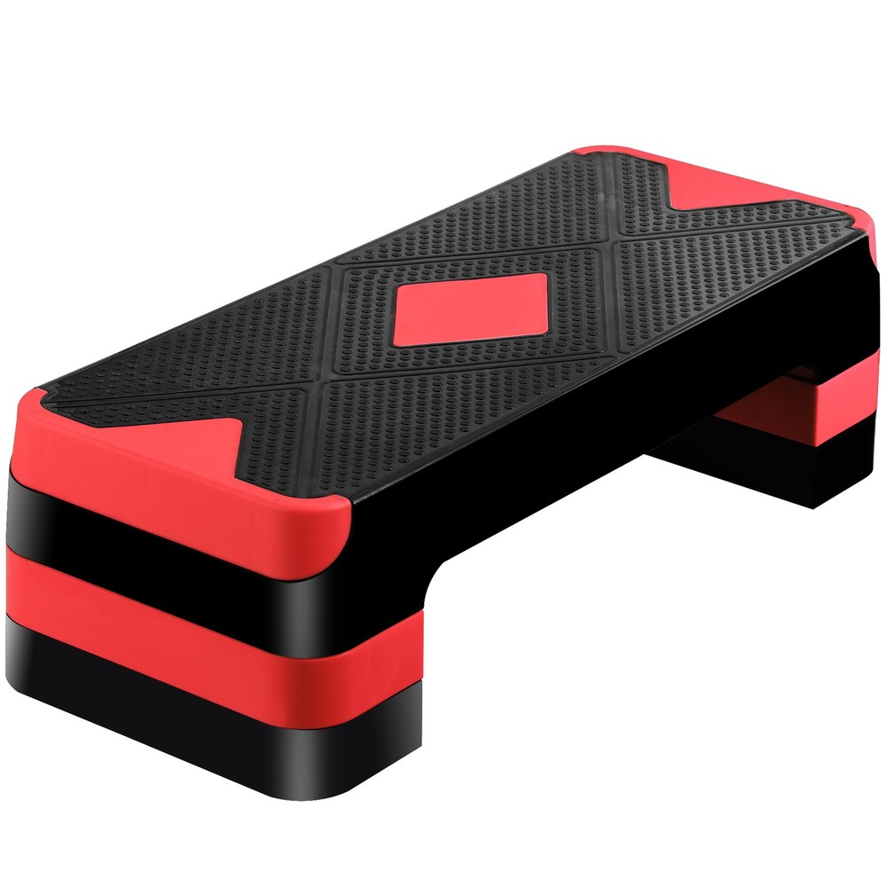 Aerobic Step Platform w/Adjustable 3-Level Risers Non-Slip Exercise Stepper Red