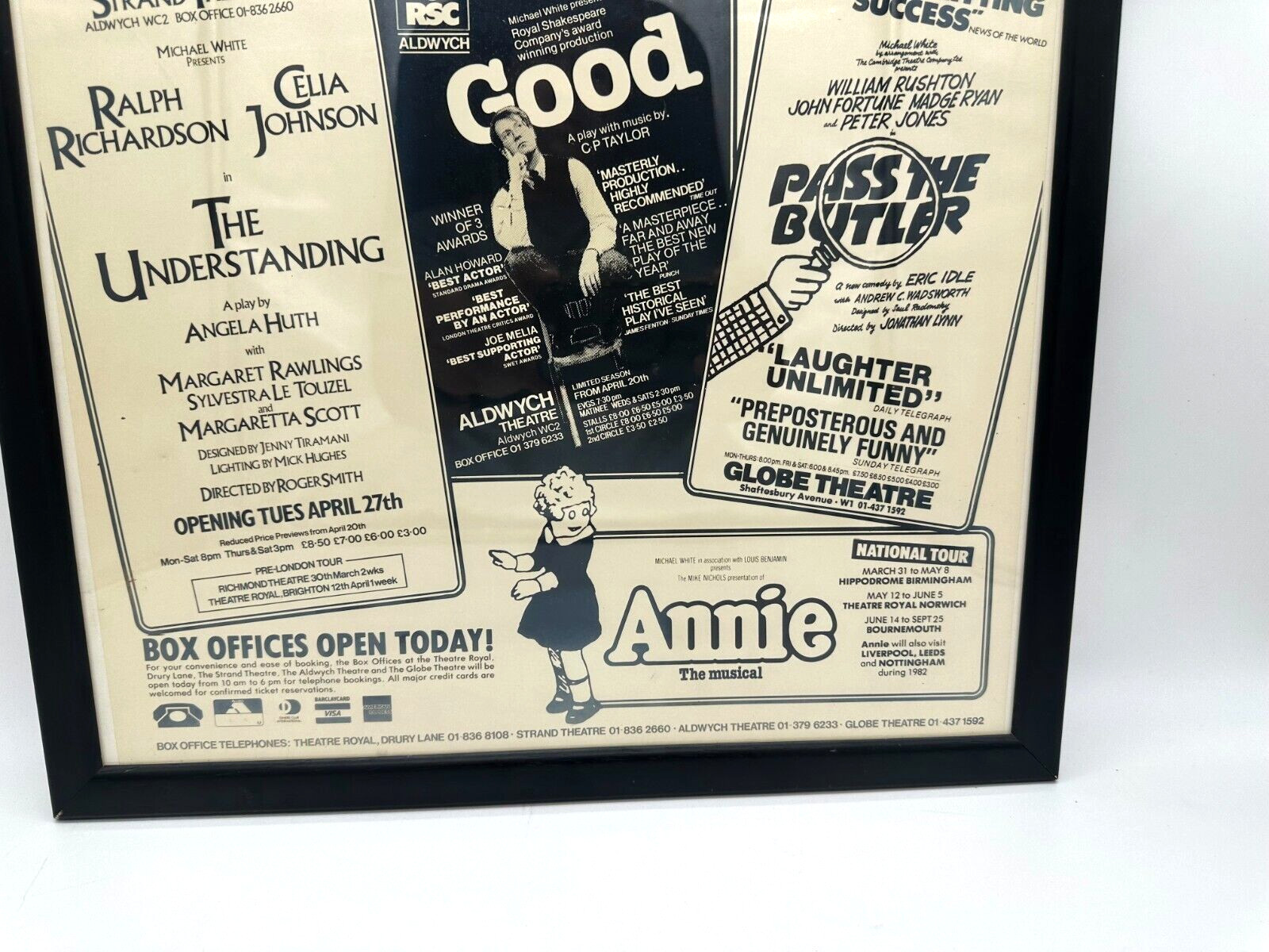 Rare VTG London Theatre Play Advertising Poster ~ 5 Plays 1982 ~ 22'' x 15''
