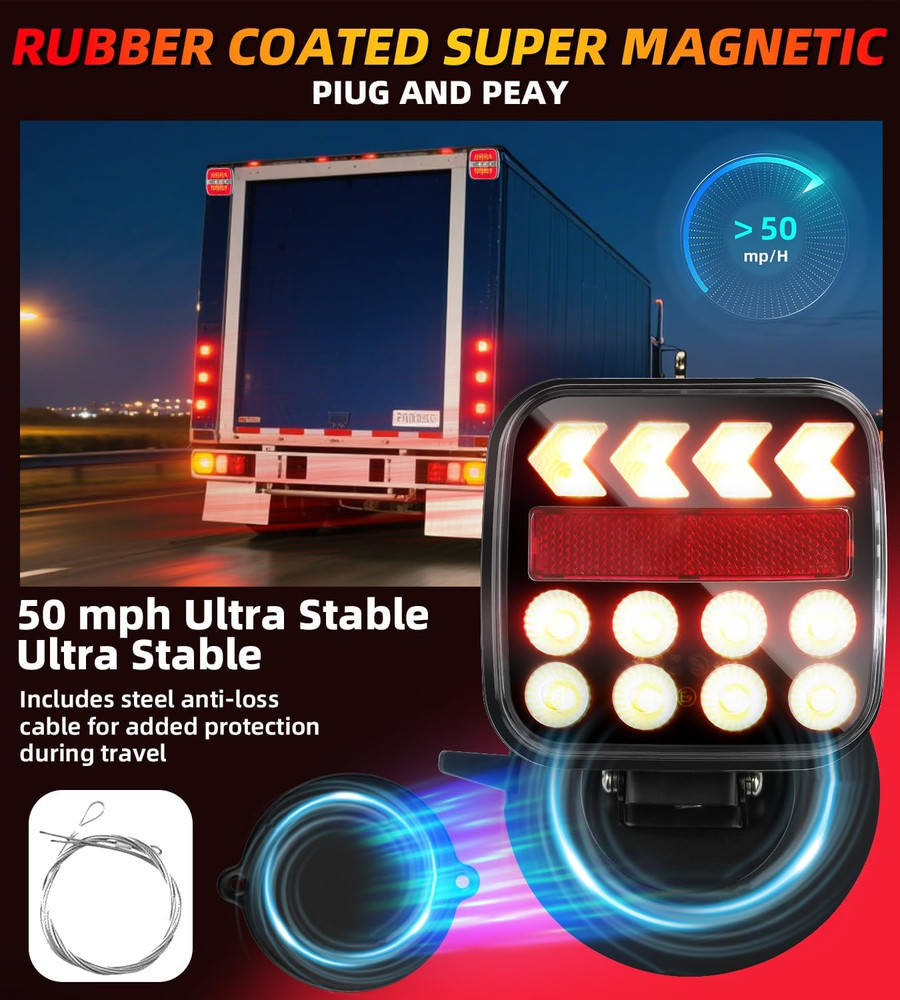 Magnetic Wireless Trailer Lights Kit with Strobe & Reverse Mode for Vehicles
