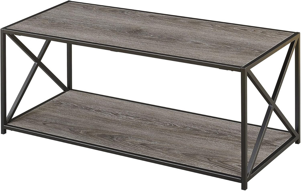 Tucson Coffee Table with Shelf, Weathered Gray