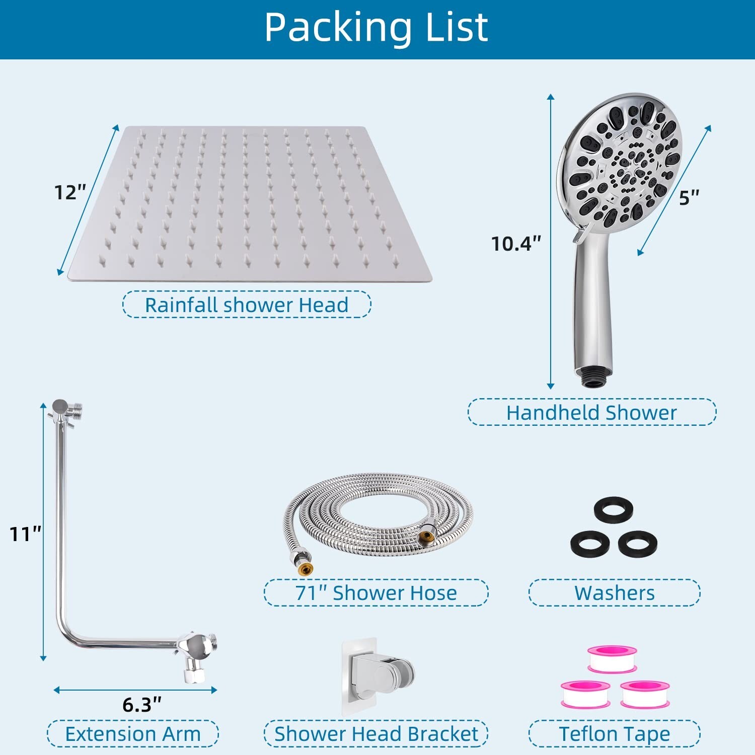 All Metal 12”Rain Shower Head with Handheld Spray Combo High Pressure Adjustable