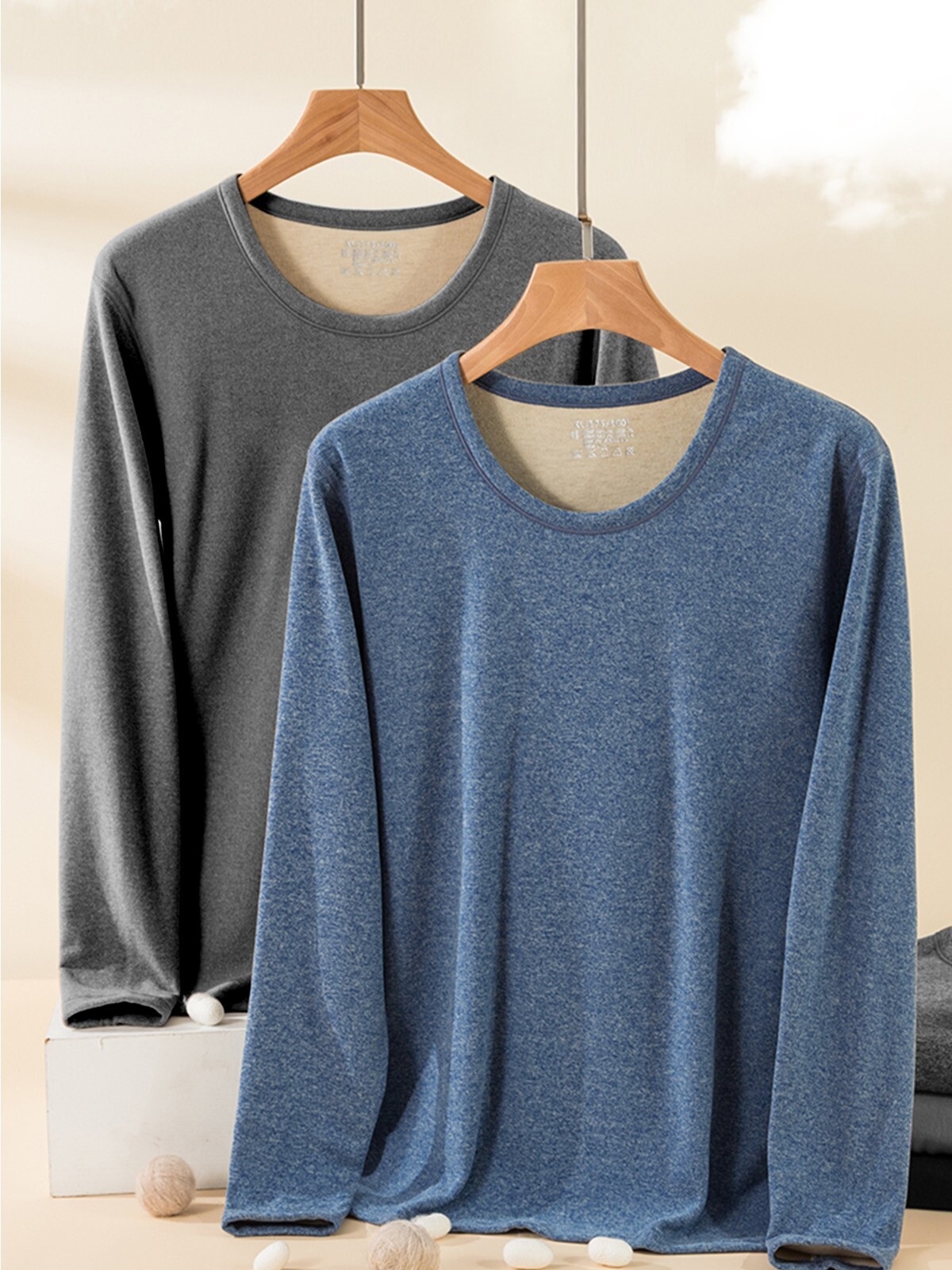 Men's Thermal Underwear Set Cashmere Silk Lining Pajama Set Long Johns Soft