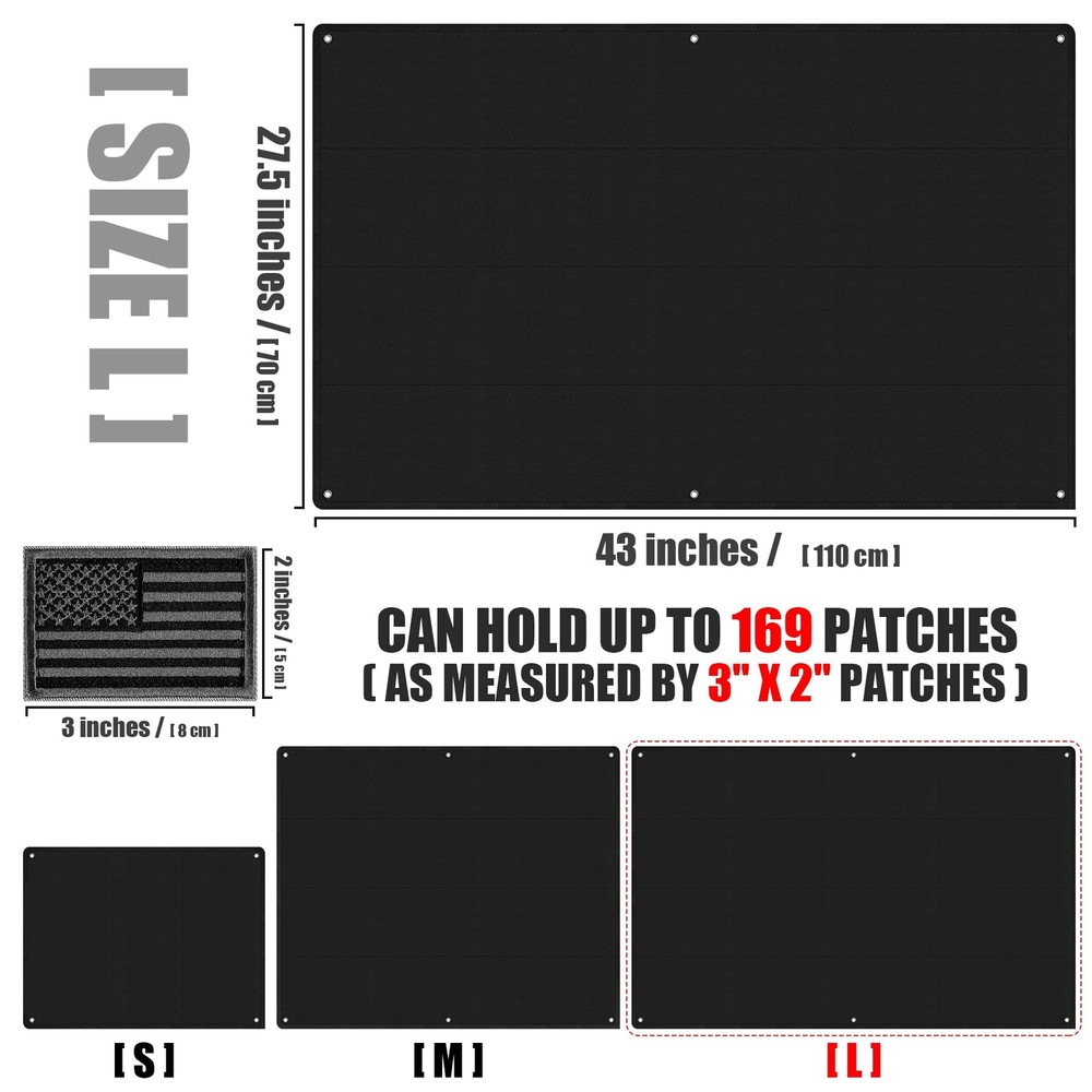 Tactical Patch Organizer 43x27.5in Black with Loop Surface Steel Ring Flag Patch