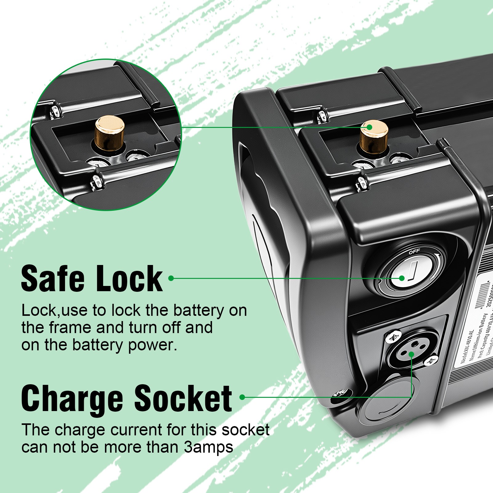 Folding Electric Ebike lithium Battery Replacement ,For 560W Motor 48V 10.4Ah US