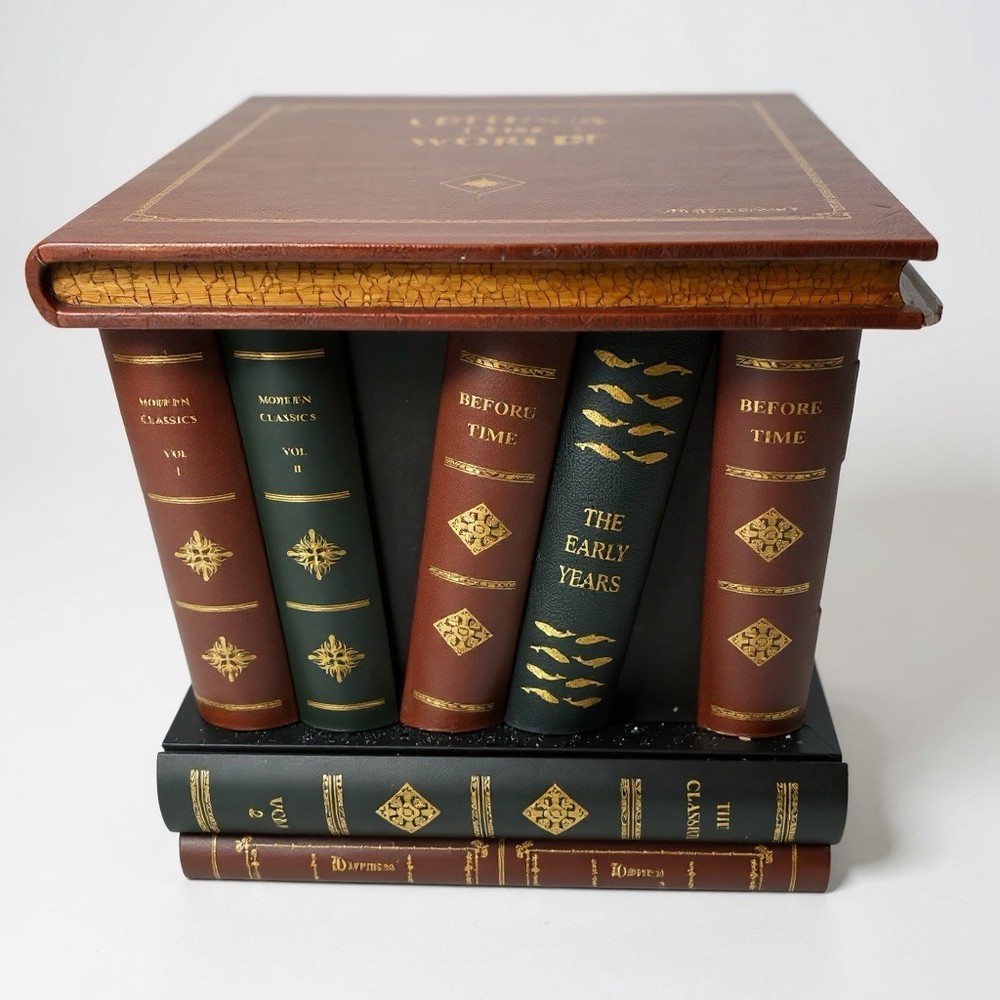 Regency Style Leather Faux Book Stack Side Table