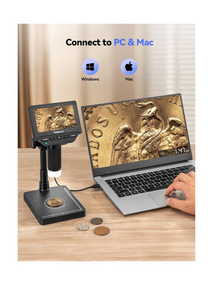 TOMLOV DM4W Microscope with Weighing Scale: 4.3" Digital Coin Microscope with...