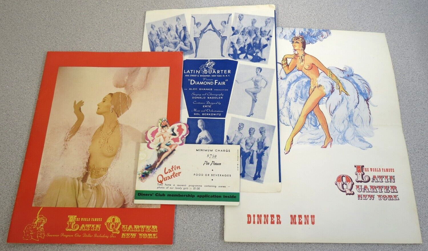 Latin Quarter New York Souvenir Program Playbill Menu Diner's Club Membership