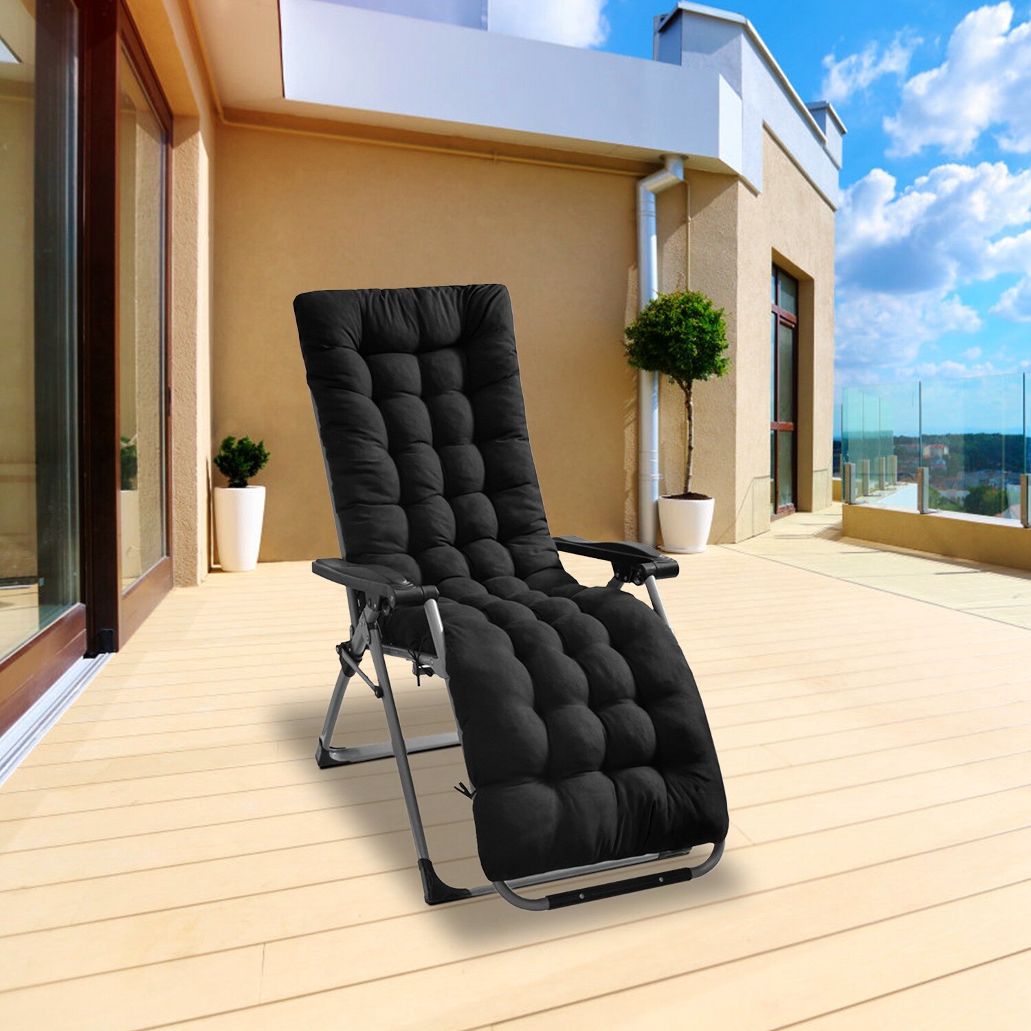 2-Styles In/Outdoor Deck Lounge Chair Cushion Tufted Rocking Recliner Padding