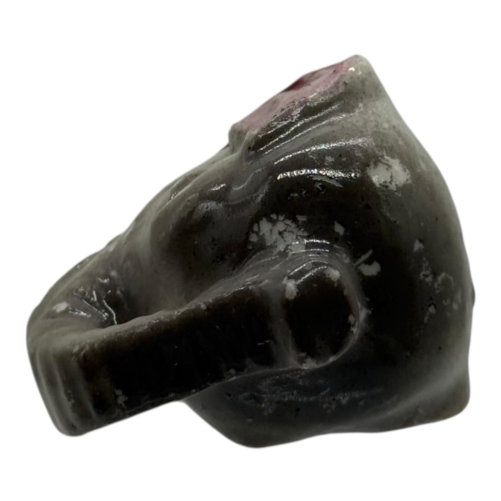 Elephant Figurine Head Statue Ceramic Animal Decor Unique Trunk Up Gray Red