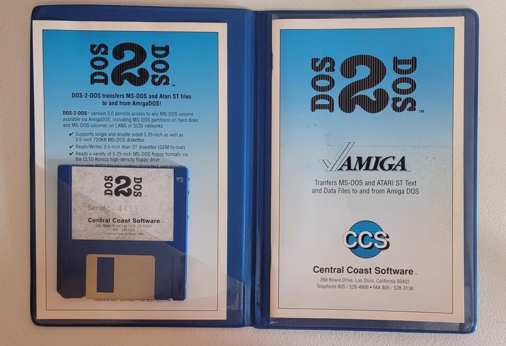 DOS‑2‑DOS Amiga File Transfer Utility – Disk + Original Manual – MS‑DOS + Atari