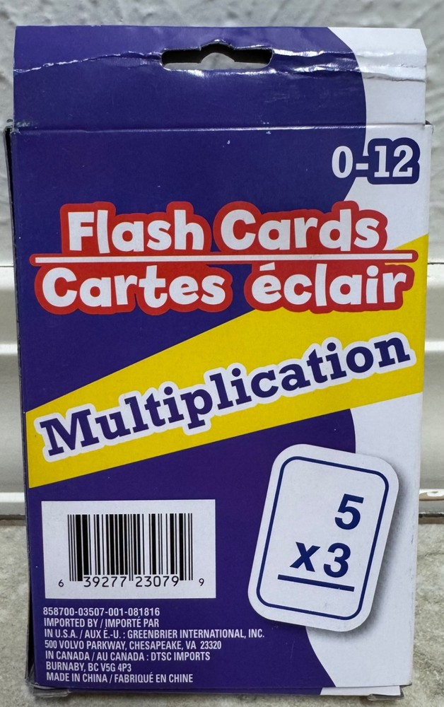 New Teaching Tree Math MULTIPLICATION Flash Cards Numbers 0-12
