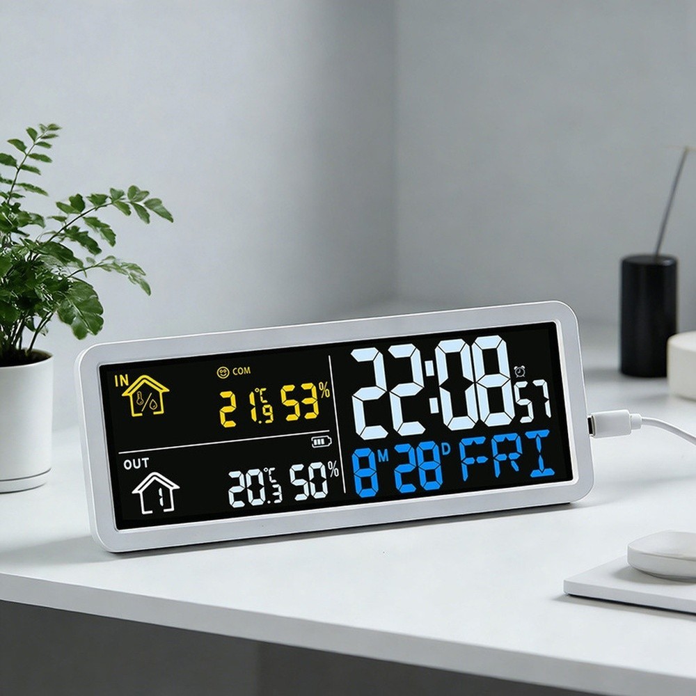 Multi Function Digital Wall Clock Indoor Outdoor Temperature Humidity Indicator