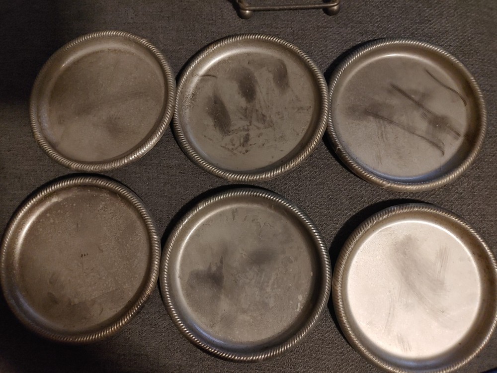 Vtg Silver Plated Coasters W/ Caddy