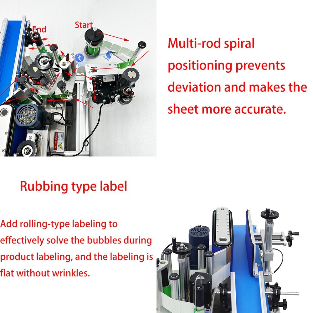 Auto Round Bottle Labeling Machine W/ Printer&39.3"Bottle Accumulation Table110V