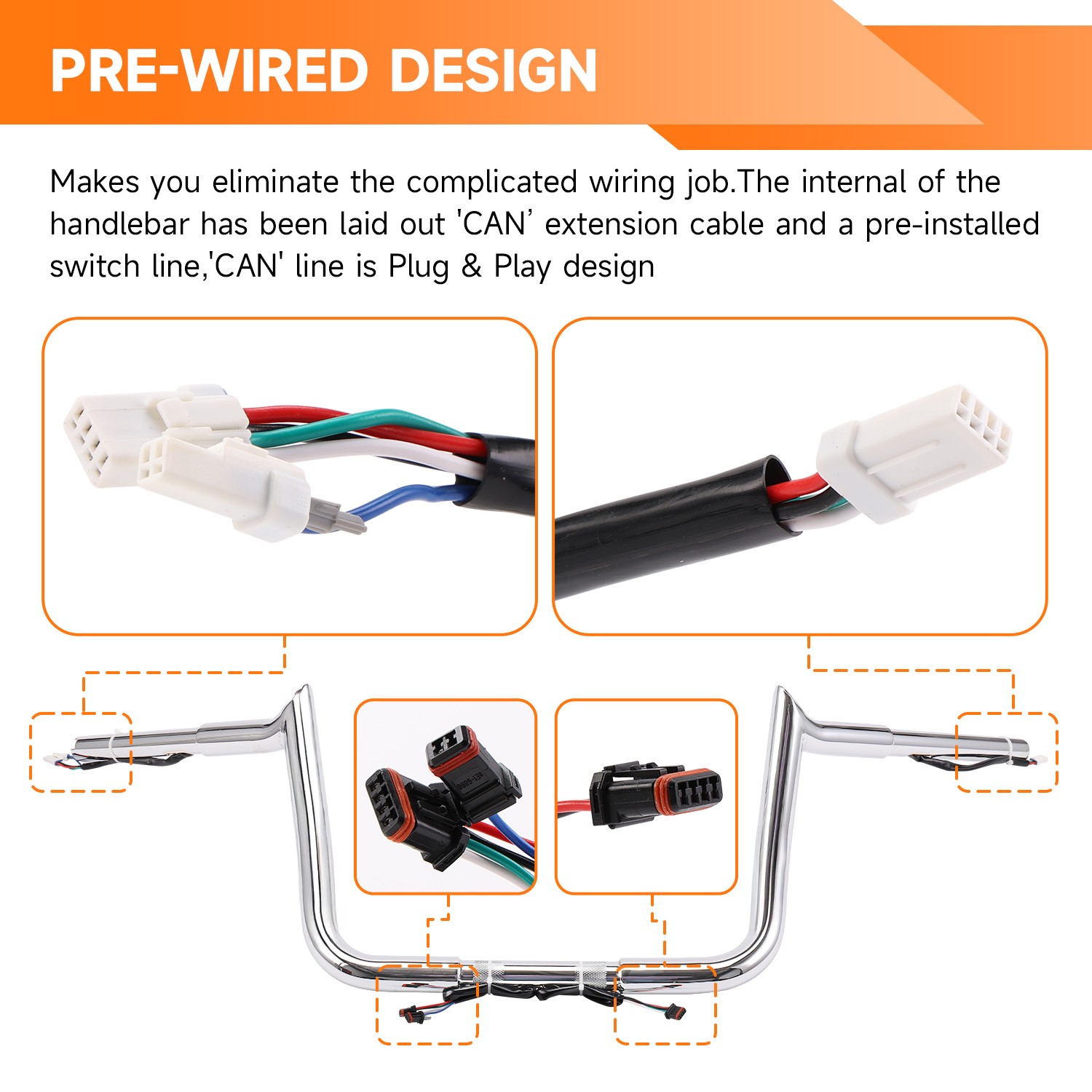PREWIRED 10/12/14" In Meathook Handlebar for Harley Touring Electra Street Glide