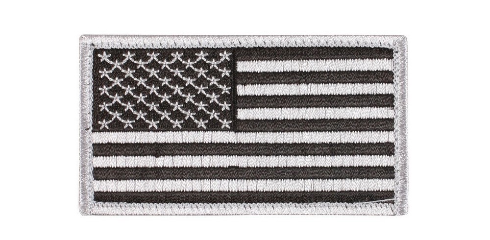 SILVER/BLACK USA AMERICAN FLAG PATCH WITH HOOK AND LOOP 17781
