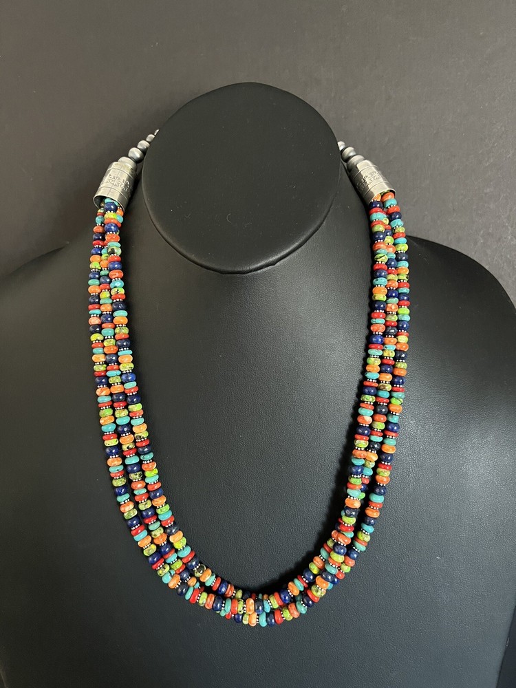 Sterling silver Multistone bead necklace 24 inch