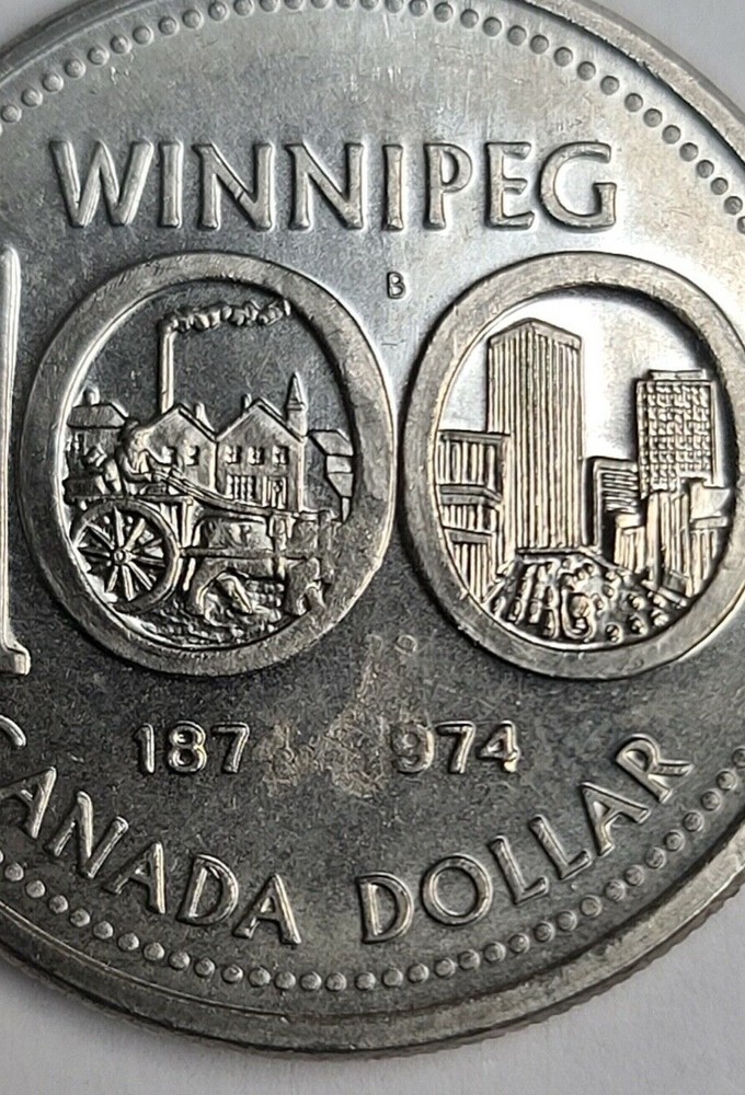 Canada 1974 Winnipeg Nickle Dollar Error Struck Through Grease (INVT54)