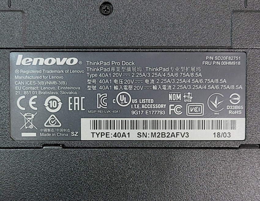 Lenovo ThinkPad Pro Dock 40A1 Laptop Docking Station SEE NOTES