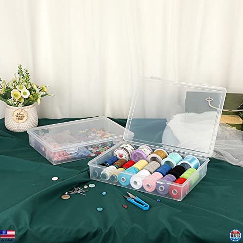 BTSKY 4-Pack Clear Plastic Storage Boxes with Flap Lid – Craft Organizers for