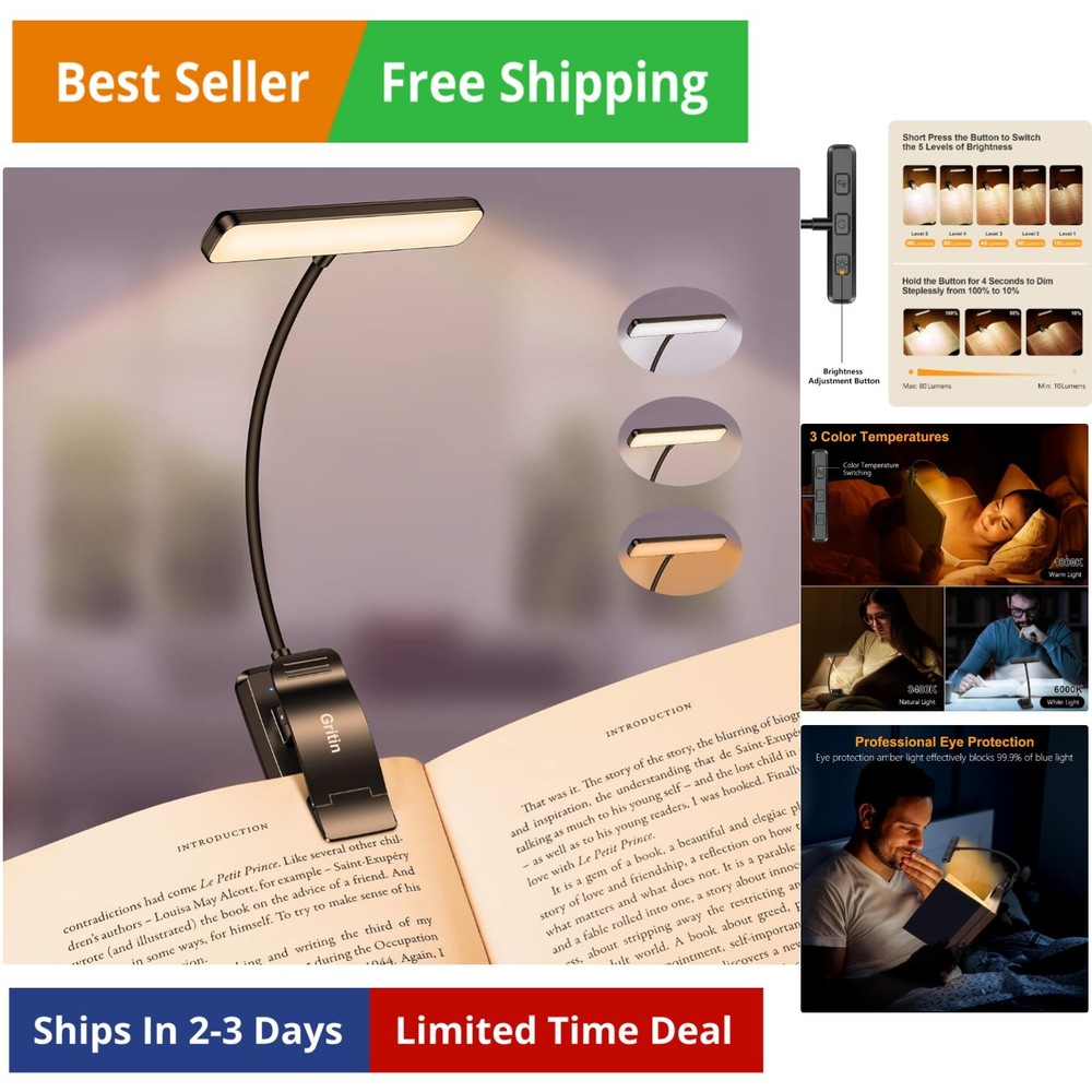19 LED Rechargeable Book Light for Reading in Bed with Memory Function- Eye C...