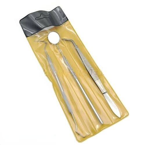 3Pcs Basic Dental Instruments Set Mouth Mirror Explorer #4 Cotton Plain Plier