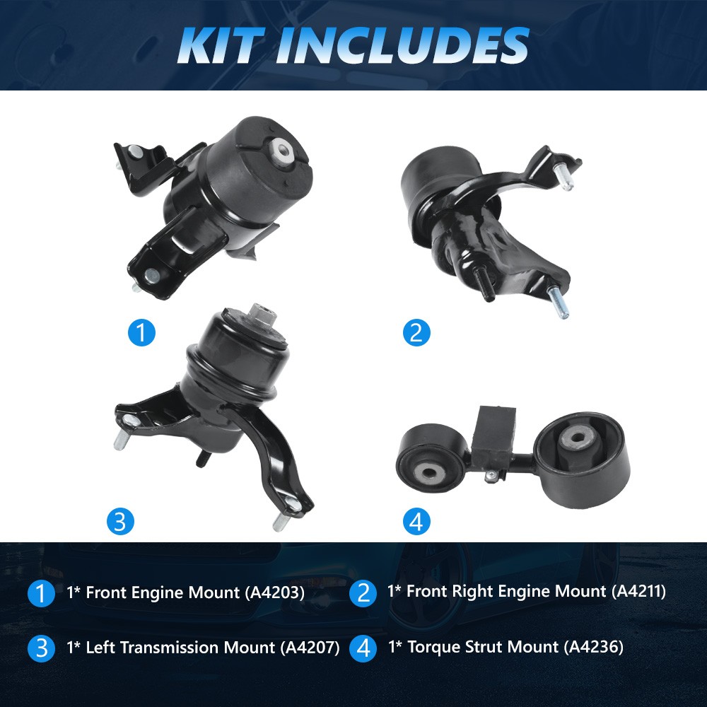 4pcs Engine Motor Mount For 2007 2008 2009 2010 2011 Toyota Camry 2.4L Automatic