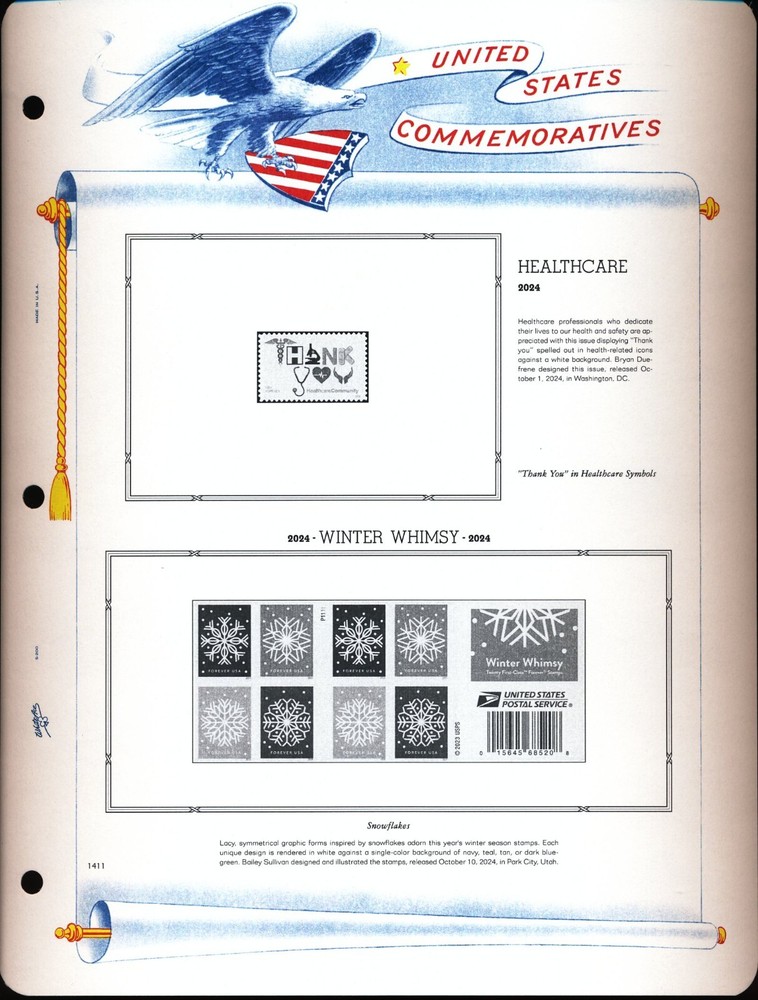 WHITE ACE 2024UNITED STATES Commemorative Plate Blocks Supplement Pages PB-76