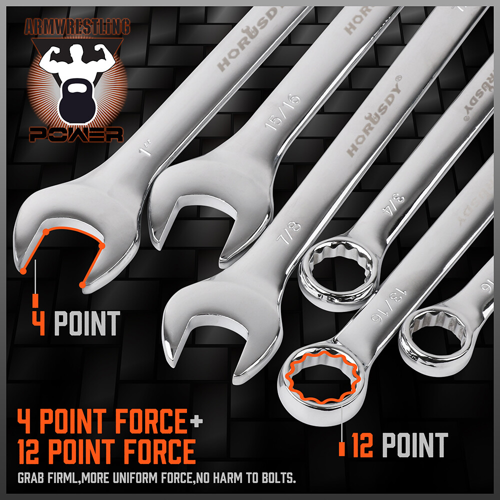 HORUSDY 32PCS Combination Wrench Set Inch MM 1/4"-1" 7mm-22mm 12 Point With Case