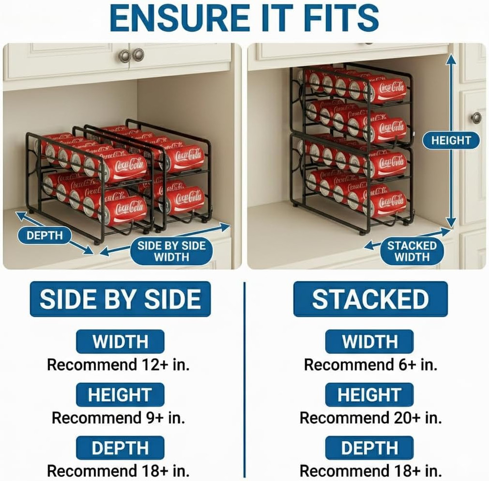 Soda Can Organizer Storage Rack, 2 Pack Stackable Beverage Soda Can Dispenser Or
