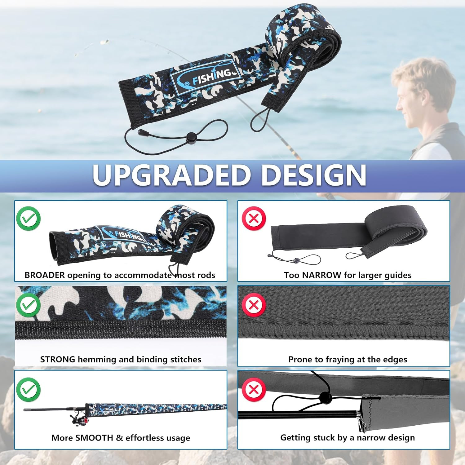 Lightproof Neoprene Fishing Rod Sleeve - Fishing Rod Cover for Storage & Transpo