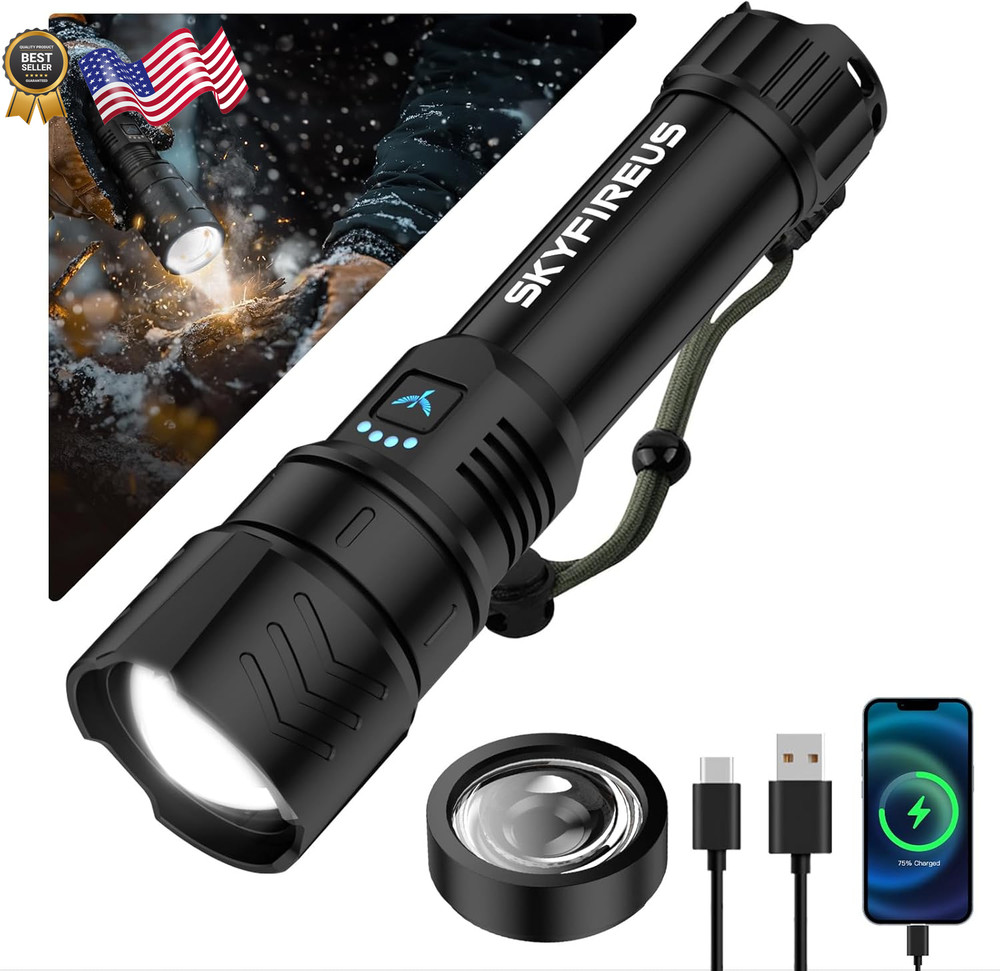 SKYFIRE Rechargeable Flashlight High Lumens, LED Flashlight with Ignition Len US