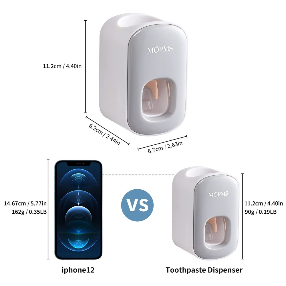 MOPMS Toothpaste Dispenser Wall Mounted for Bathroom Automatic Gray