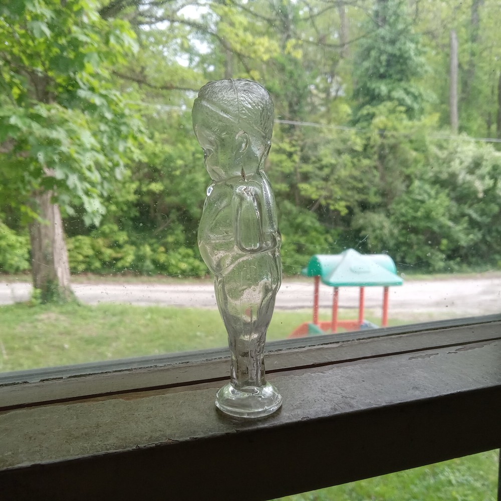 EARLY 1900 GERMANY FIGURAL BOY GLASS CANDY CONTAINER BOTTLE